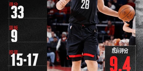 九游娱乐-超高效率！申京全场17中15砍下33分9篮板6助攻1抢断